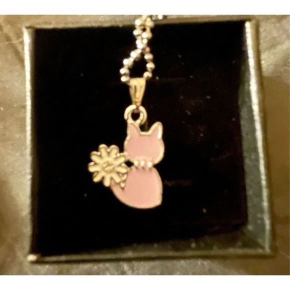PINK KITTY SILVER N SAPPHIRE NECKLACE - Picture 1 of 3